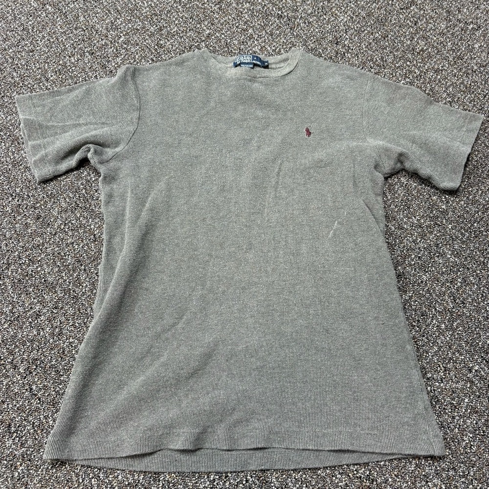 Vintage Polo Ralph Lauren Shirt 2000s Grey Waffle Knit Small Logo Size Medium